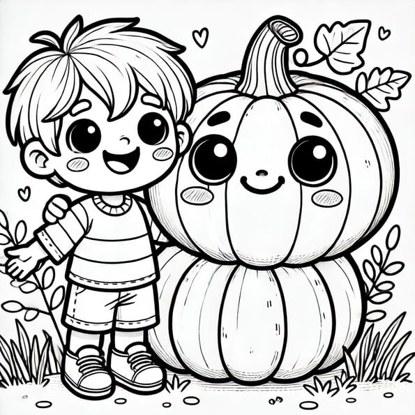 Coloriage d'un enfant avec une citrouille d'Halloween