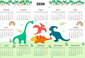 Calendrier 2026&nbsp;sp&eacute;cial dinosaures