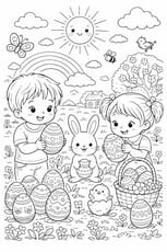 Les enfants font la chasse aux &oelig;ufs avec le lapin de P&acirc;ques