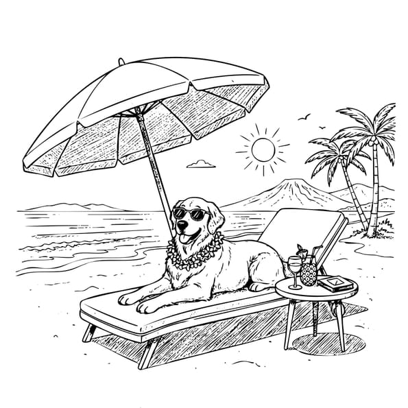 Coloriage d'un chien sur un transat