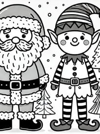 Coloriage du père Noël et d'un lutin