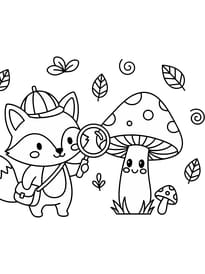 Coloriage renard et champignon