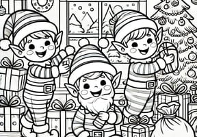 Coloriage lutins de Noël sous le sapin