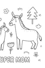 Coloriage f&ecirc;te des m&egrave;res, une &acirc;nesse et son petit