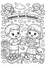 Deux enfants s'offrent des jolies cartes de Saint-Valentin