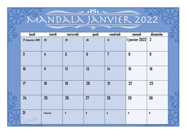 Calendrier Mandalas 2022 à imprimer