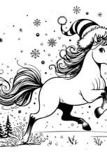 Un cheval joue dans la neige avec son bonnet de Noël
