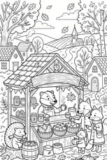 Coloriage march&eacute; d'automne des animaux