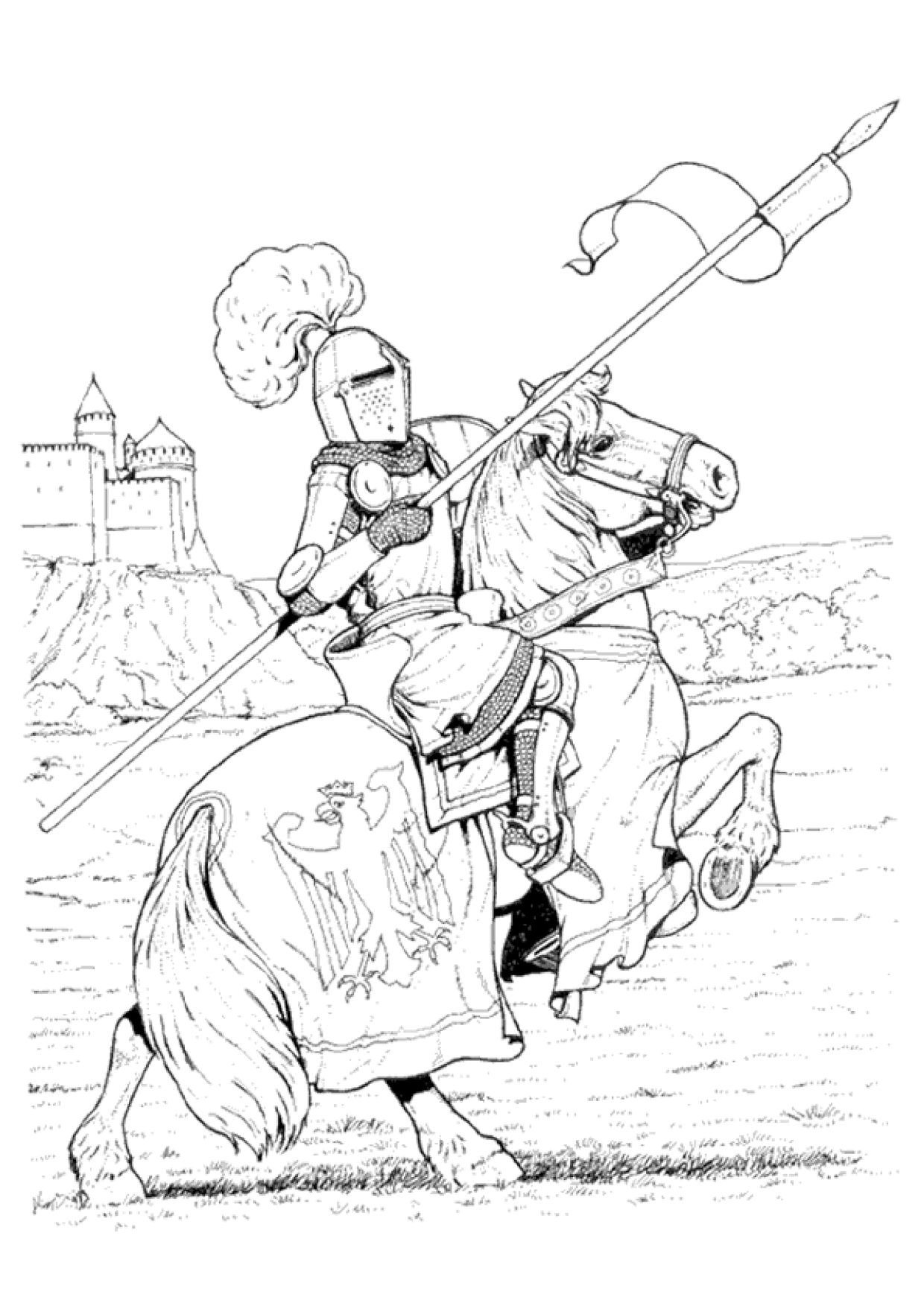 Coloriage Chevalier Chateau