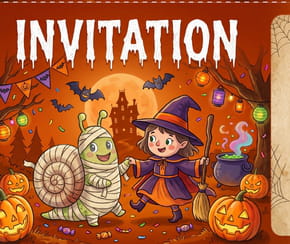 Carte invitation Halloween momie et sorci&egrave;re