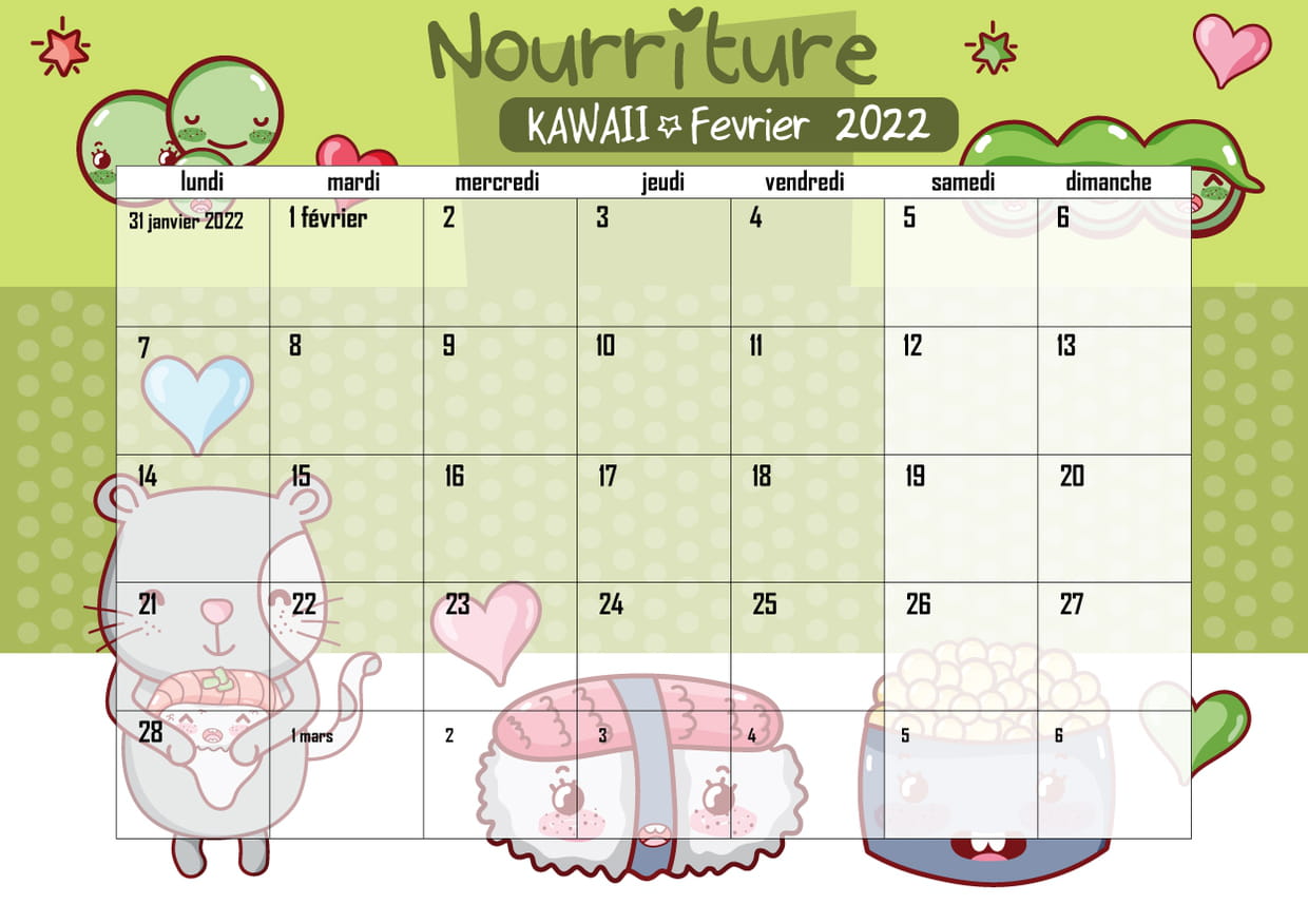 Calendrier 2023 Kawaii A Imprimer Calendrier 2022 Nourriture Kawaii À Imprimer