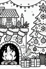 Coloriage sapin de Noël et cheminée