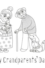Coloriage d'une mamie et d'un papy avec leurs animaux