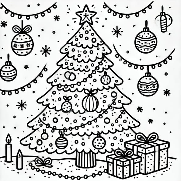 Coloriage sapin de Noël décoré