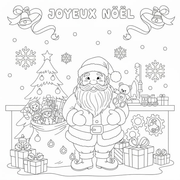 Coloriage Père Noël cadeaux