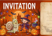 Carte invitation Halloween momie et sorci&egrave;re