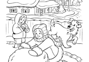 Coloriage noel boule de neige en famille