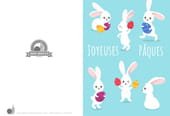 Carte de P&acirc;ques avec des lapins qui font la chasse aux &oelig;ufs