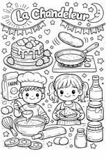 Deux enfants pr&eacute;parent des cr&ecirc;pes pour toute la famille &agrave; la Chandeleur