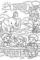 Coloriage des enfants en sortie au zoo