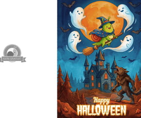 Carte "Happy Halloween", loup-garou