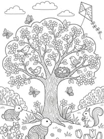 Coloriage d'un arbre en fleurs pour le printemps