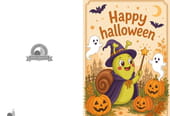 Carte "Happy Halloween" avec Hugo l'Escargot d&eacute;guis&eacute; en sorci&egrave;re