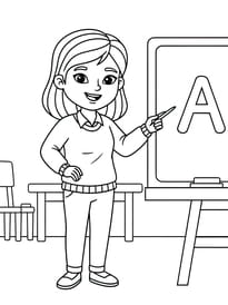 Coloriage ma&icirc;tresse qui apprend l'alphabet