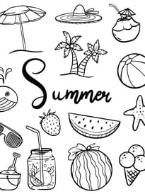 Coloriage "Summer" : les symboles de l'été à mettre en couleurs