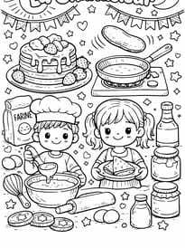 Deux enfants pr&eacute;parent des cr&ecirc;pes pour toute la famille &agrave; la Chandeleur