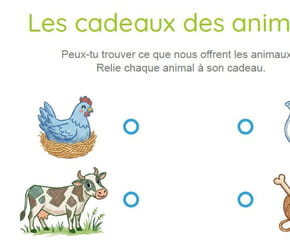 Les cadeaux des animaux&nbsp;: relie chaque animal &agrave; ce qu'il produit