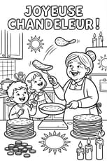 Mamie fait sauter les cr&ecirc;pes pour la Chandeleur