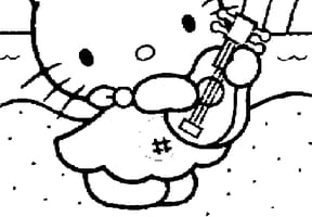 Kitty joue de la guitare à la plage