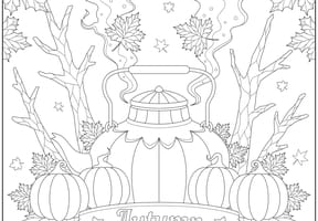 Coloriage d'automne bouilloire et citrouille
