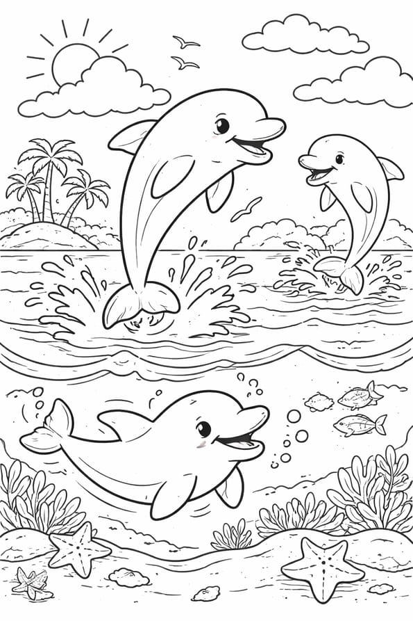 Coloriage de dauphins joueurs