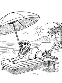 Coloriage d'un chien sur un transat