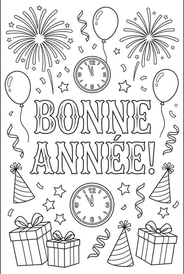 Coloriage festif pour la nouvelle ann&eacute;e