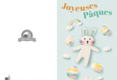 Carte Joyeuses P&acirc;ques avec un lapin, des &oelig;ufs et des nuages