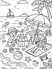 Coloriage des enfants &agrave; la plage