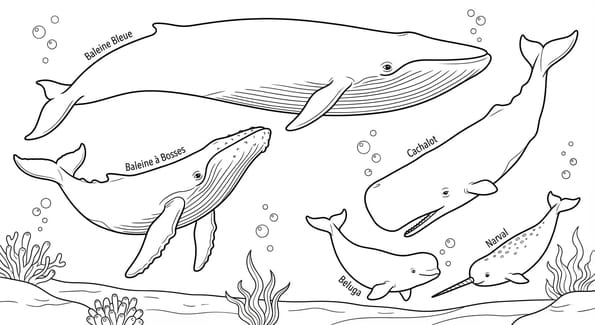Coloriage pour reconna&icirc;tre les diff&eacute;rentes esp&egrave;ces de baleines