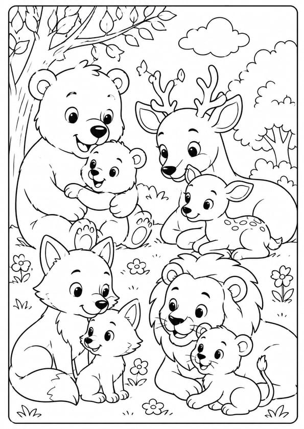 Coloriage les animaux et leurs papas