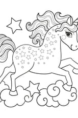 Coloriage d'une belle licorne sur des nuages