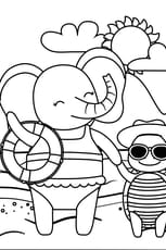 Coloriage d'un éléphant et son ami la tortue prêt pour aller à la mer