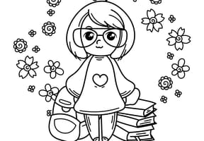 Coloriage rentrée scolaire d'une petite fille
