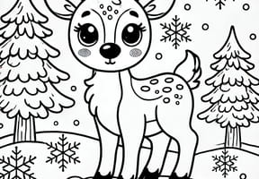Coloriage d'un renne dans une forêt de sapins