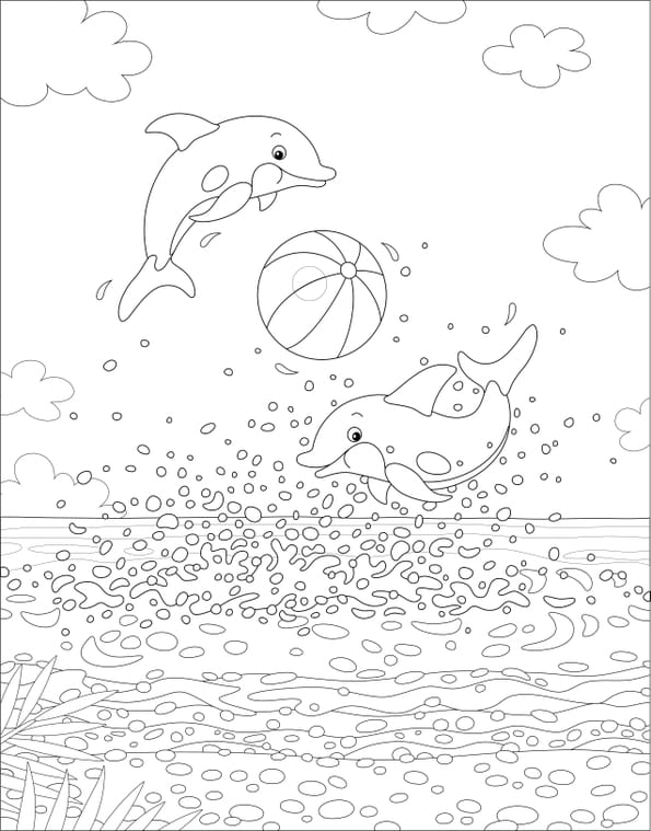 Coloriage de dauphins qui jouent au ballon