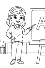 Coloriage ma&icirc;tresse qui apprend l'alphabet
