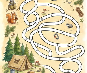 Labyrinthe &agrave; imprimer pour apprendre l'alphabet... au camping&nbsp;!