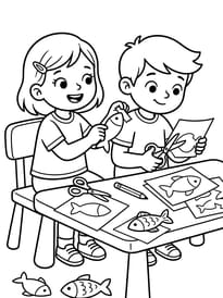 Les enfants d&eacute;coupent des poissons pour f&ecirc;ter le 1er avril