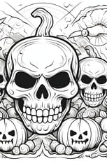 Coloriage d'Halloween qui fait peur&nbsp;: des t&ecirc;tes de mort terrifiantes